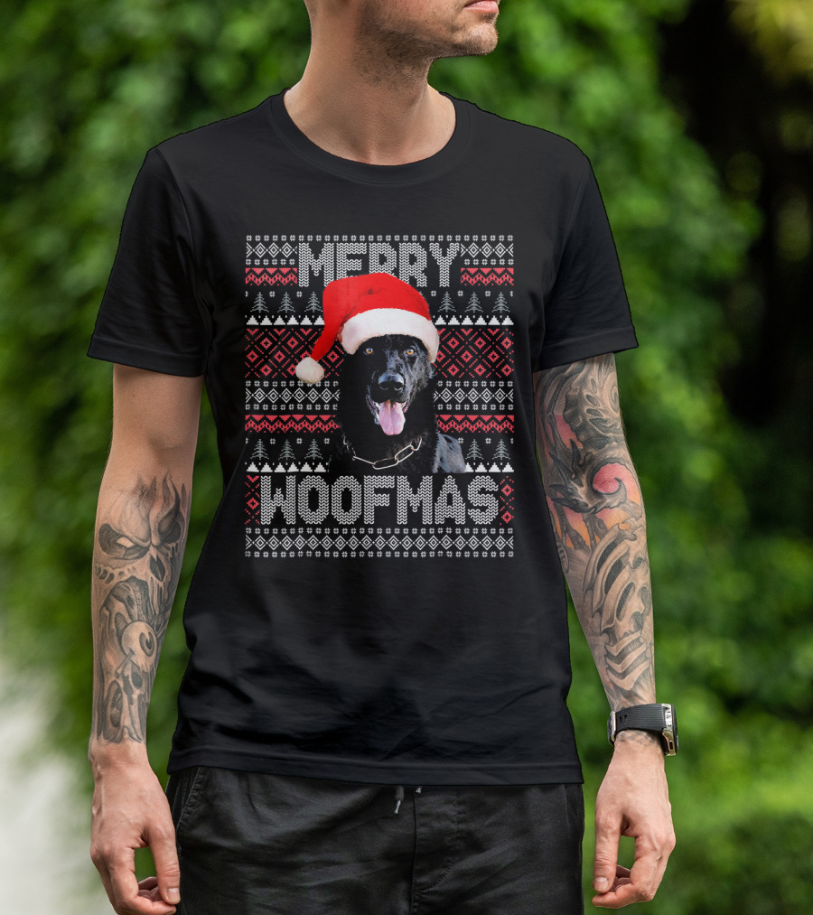 Merry Woofmas German Shepherd In Santa Hat With Festive Knitting T-Shirt