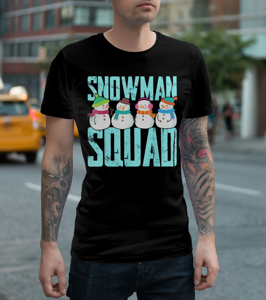 Snowman Squad Christmas Elf Snowmen with Scarves and Hats T-Shirt
