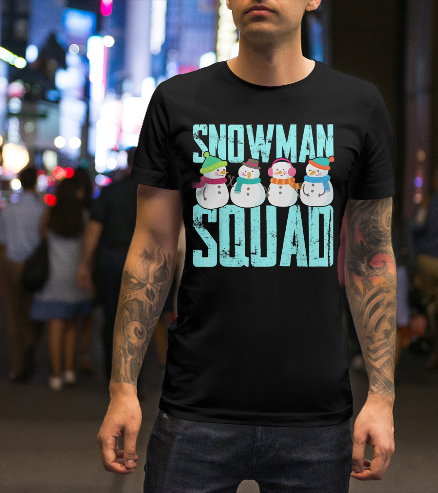 Snowman Squad Christmas Elf Snowmen With Scarves And Hats T-Shirt
