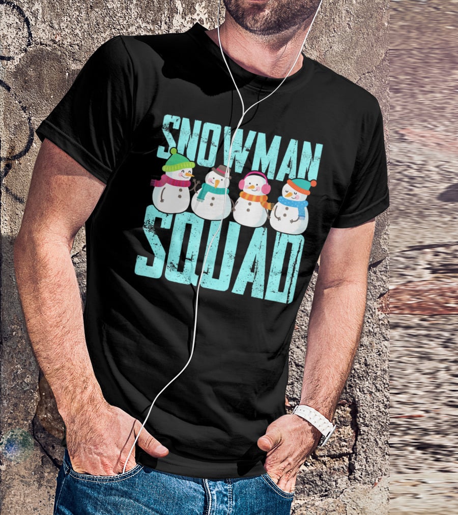 Snowman Squad Christmas Elf Snowmen With Scarves And Hats T-Shirt