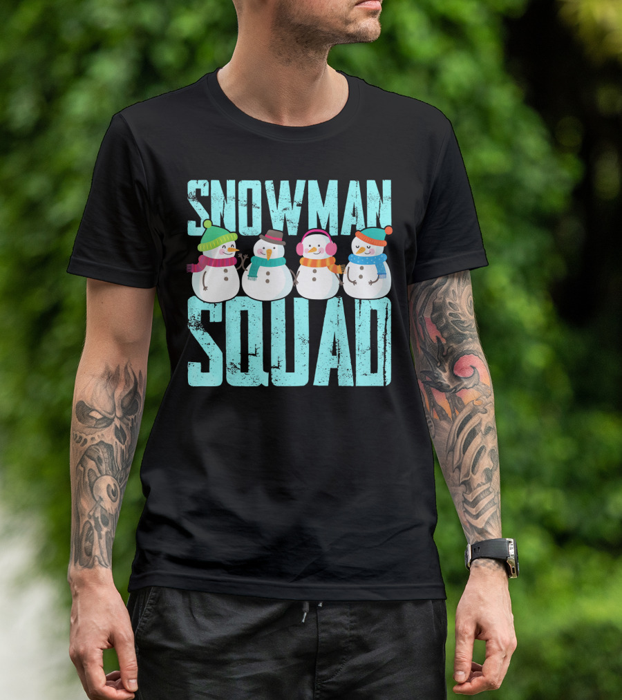 Snowman Squad Christmas Elf Snowmen With Scarves And Hats T-Shirt