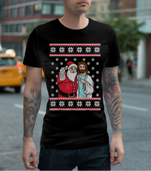 Christmas Drinking Party Santa Jesus Cheers Coq T-Shirt