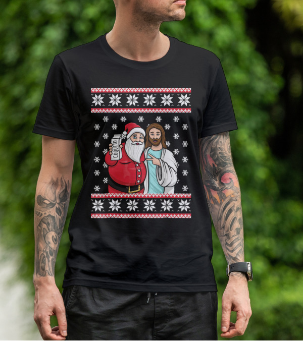 Christmas Drinking Party Santa Jesus Cheers Coq T-Shirt