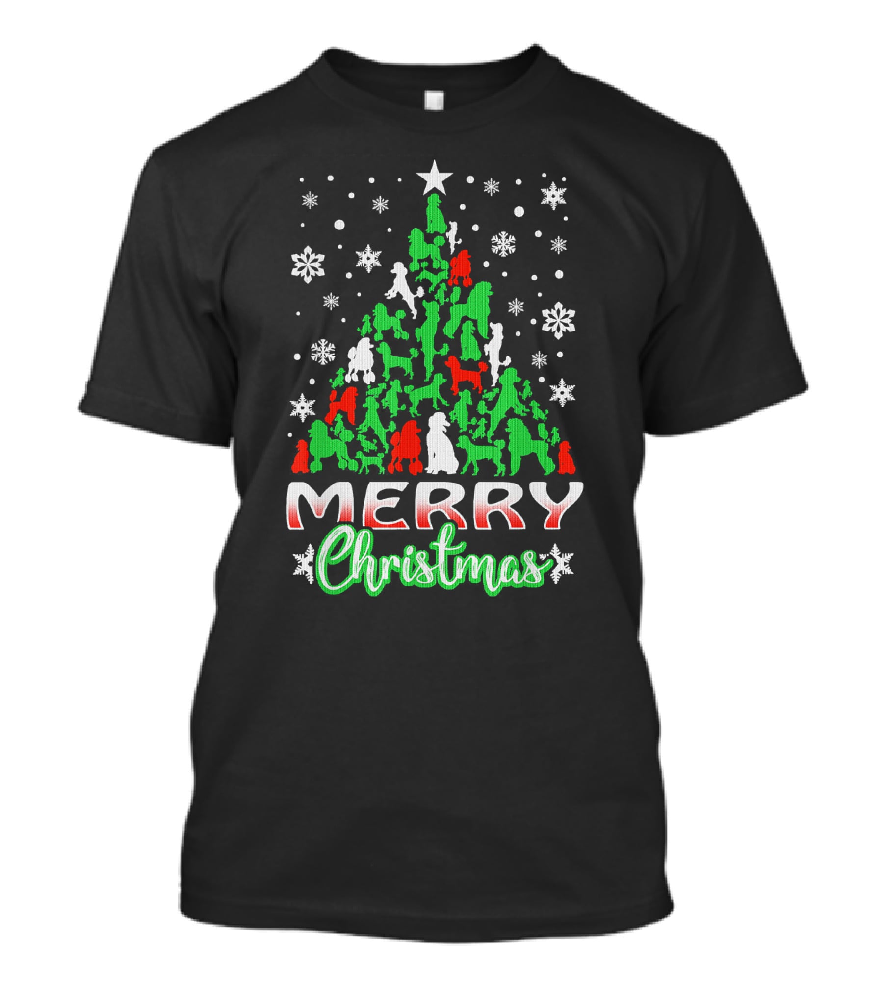 Merry Christmas Poodle Tree Snowflakes T-Shirt