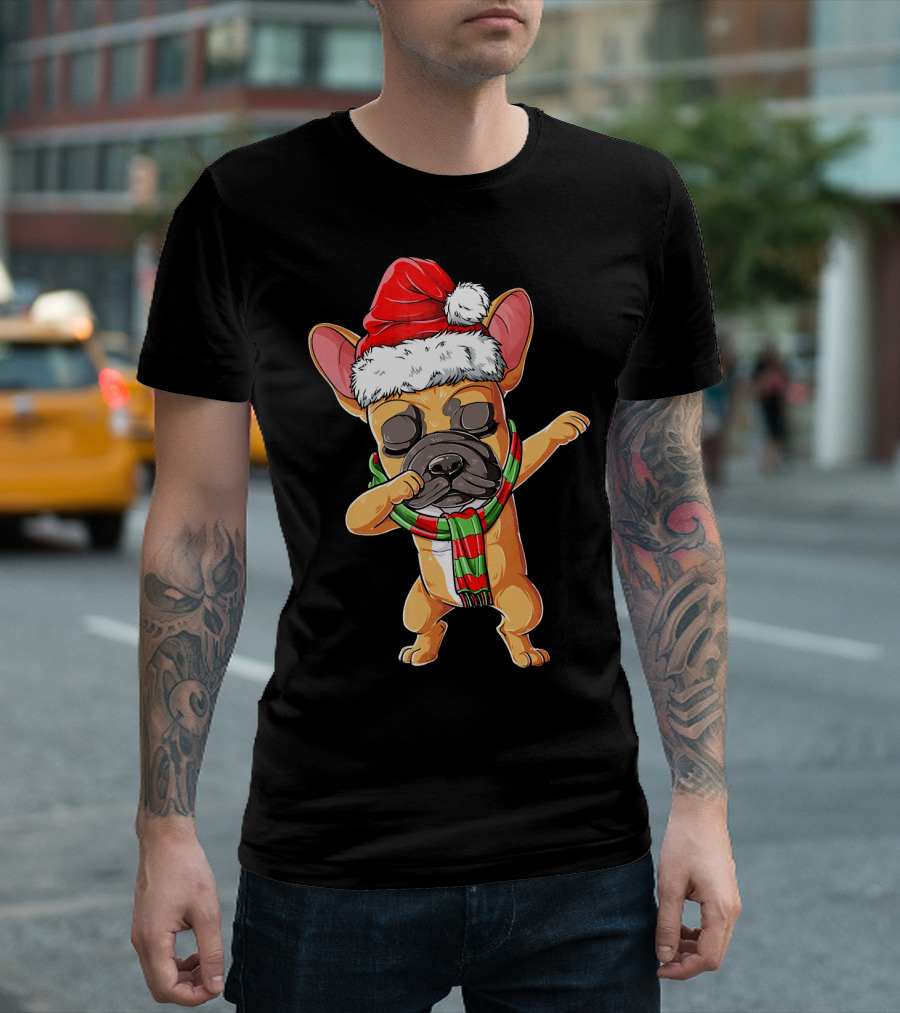 Dabbing French Bulldog Santa Christmas T-Shirt