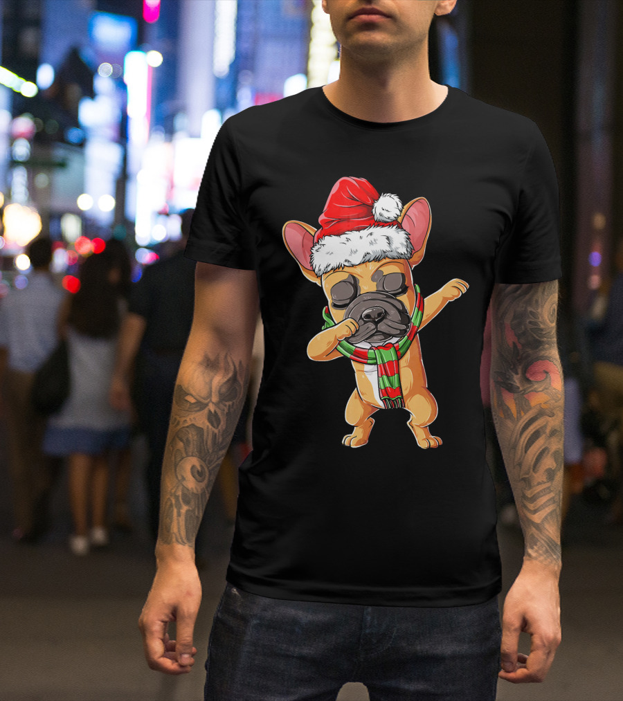 Dabbing French Bulldog Santa Christmas T-Shirt