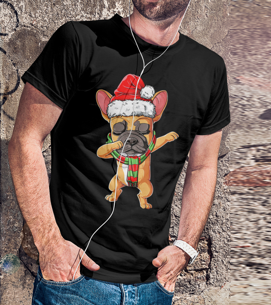 Dabbing French Bulldog Santa Christmas T-Shirt