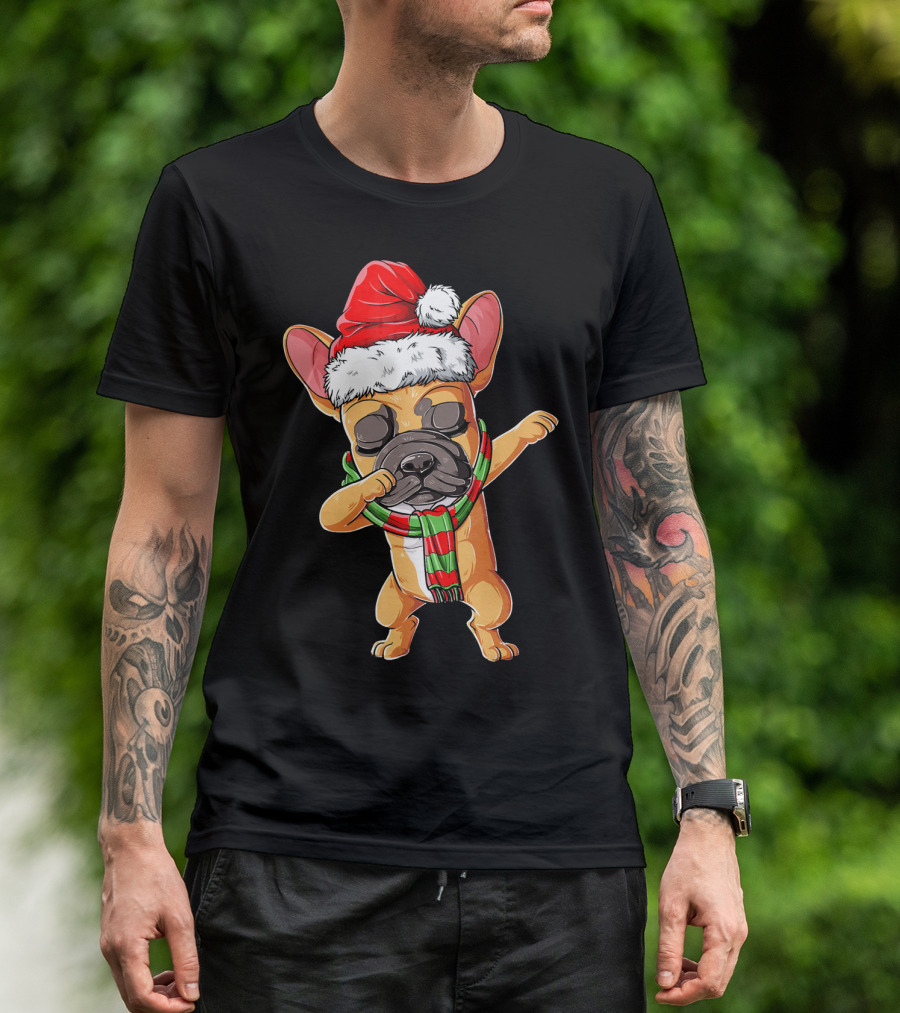 Dabbing French Bulldog Santa Christmas T-Shirt