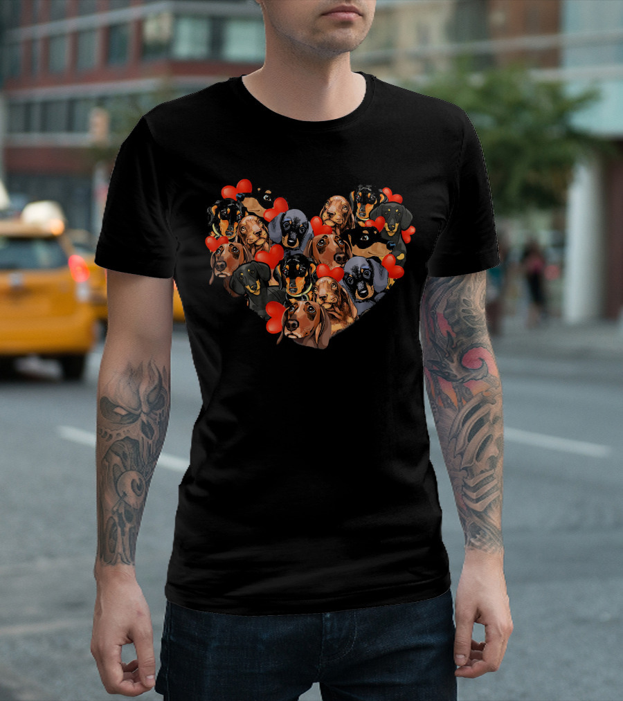 Cute Dachshund Heart Valentine Filled with Dachshunds and Hearts T-Shirt