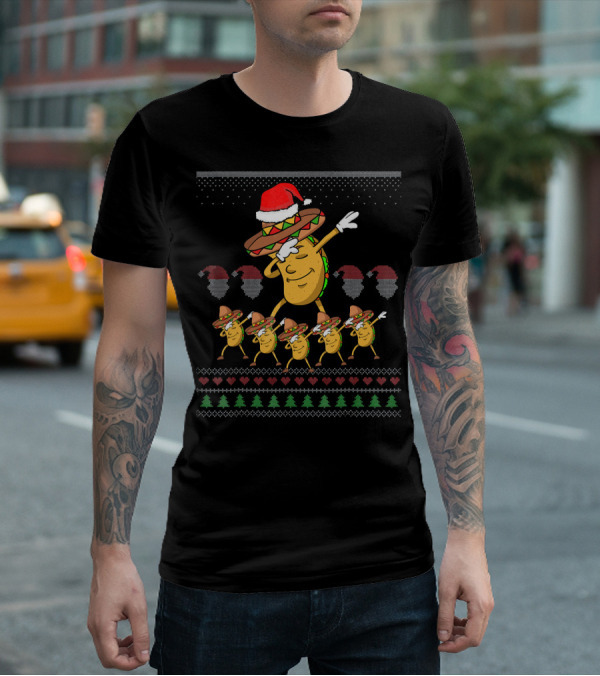 Dabbing Santa Hat Taco Christmas Dance Party Ugly T-Shirt