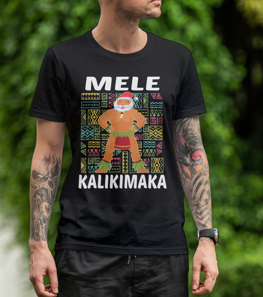 Mele Kalikimaka Hawaiian Santa On Beach Christmas T-Shirt