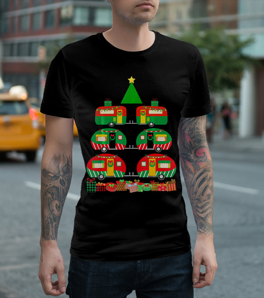 Camping Christmas Camper Holiday Tree with Gifts T-Shirt
