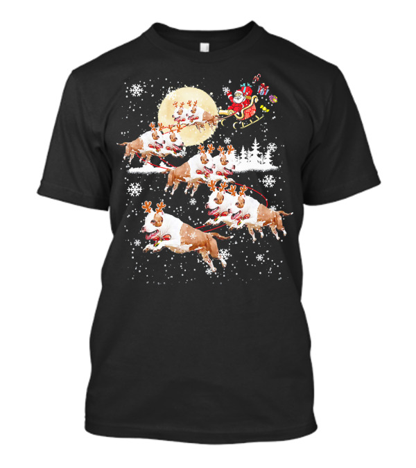 Santa's Christmas Pitbull Reindeer Sleigh Ride T-Shirt
