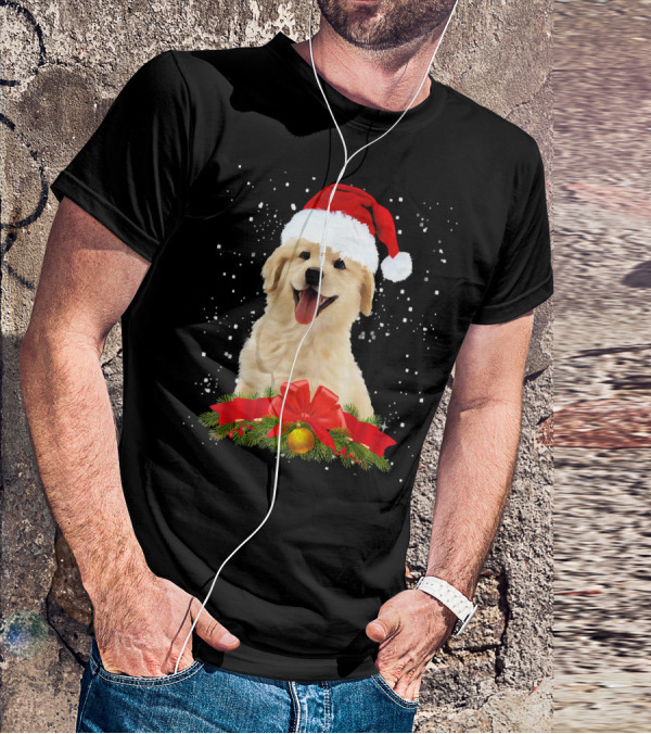 Golden Retriever Santa Hat Christmas Wreath T-Shirt