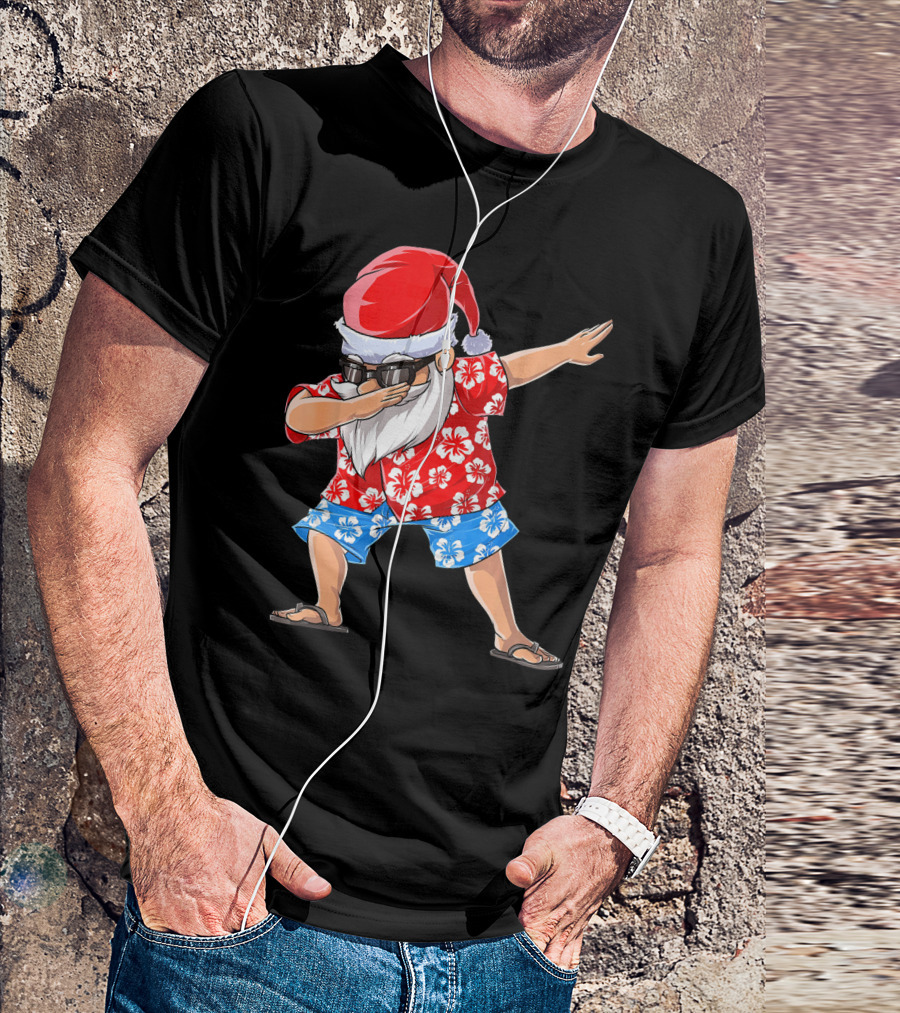 Dabbing Santa In Hawaiian Shirt Christmas In July T-Shirt