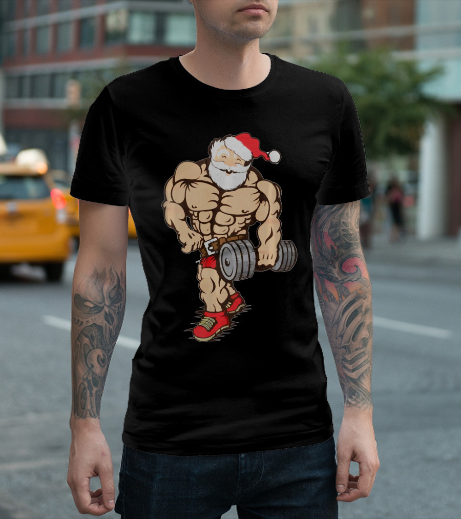 Bodybuilder Santa Muscle Gym Fitness Holiday Santa Claus Buff Christmas T-Shirt