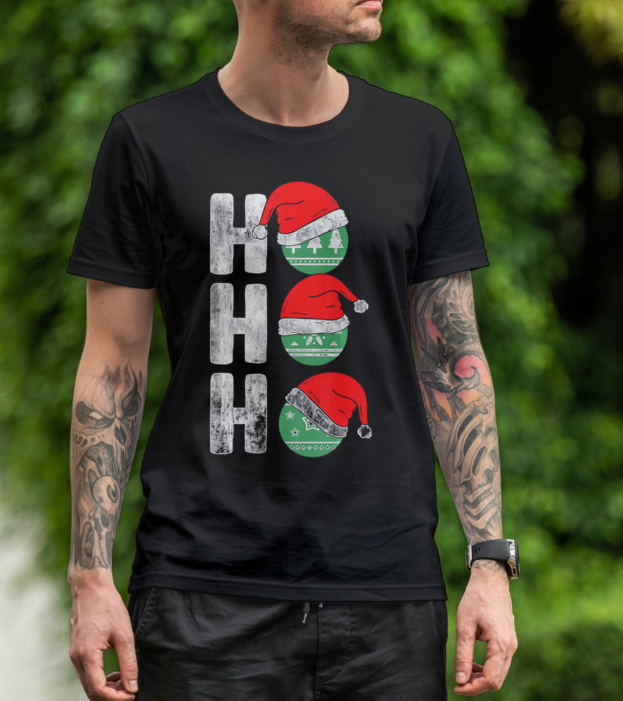 HO HO HO Santa Hat Funny Ornament Christmas Tree T-Shirt