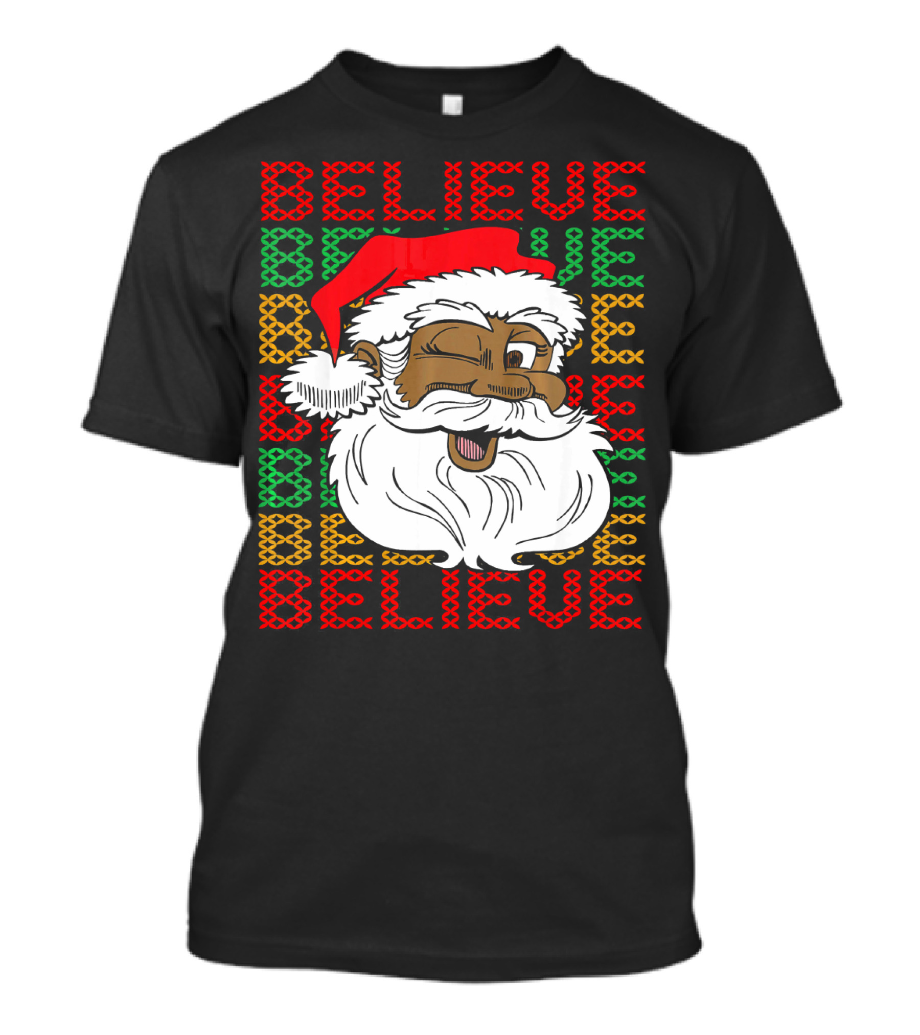 Believe Santa Fun Black Africa Christmas T-Shirt