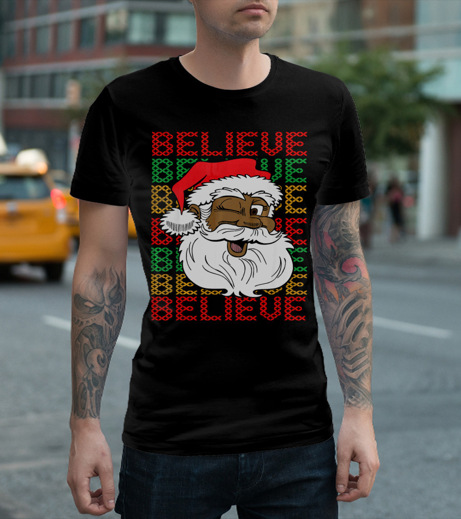 Believe Santa Fun Black Africa Christmas T-Shirt