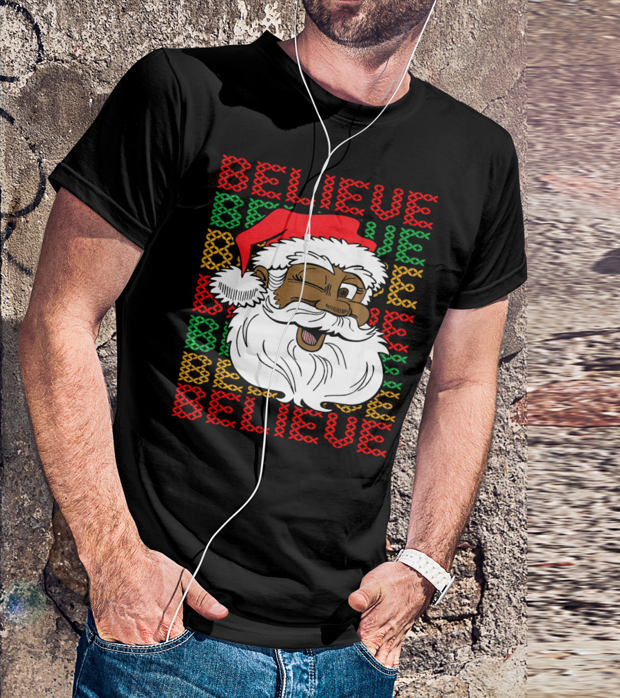 Believe Santa Fun Black Africa Christmas T-Shirt