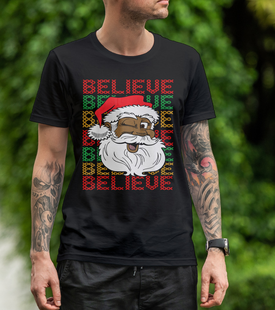 Believe Santa Fun Black Africa Christmas T-Shirt