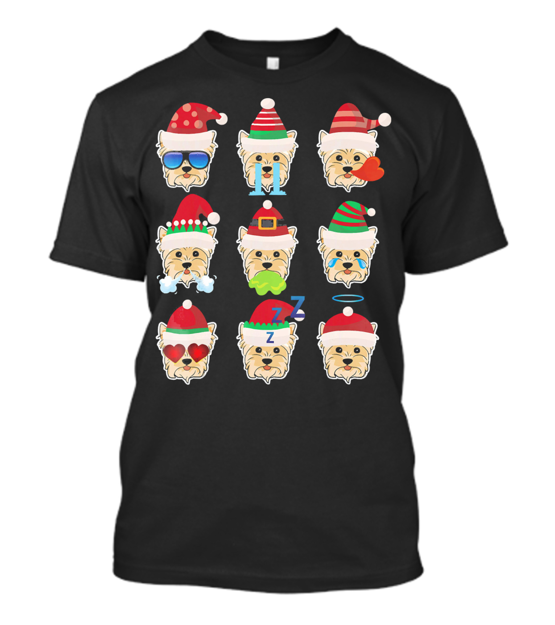 YORKIE POO Dog Santa Claus Costume Merry Faces Christmas Moods T-Shirt