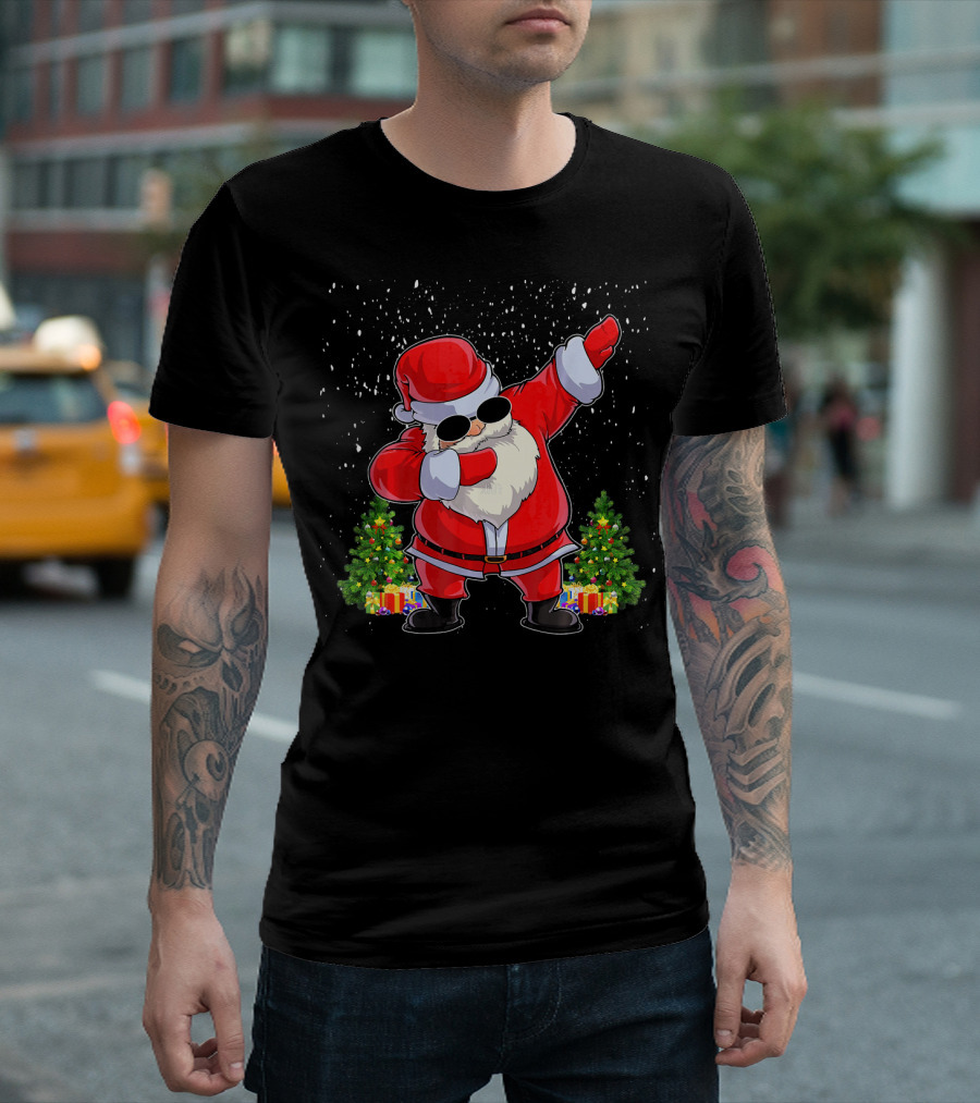 Dabbing Santa Christmas Holiday With Presents And Trees T-Shirt