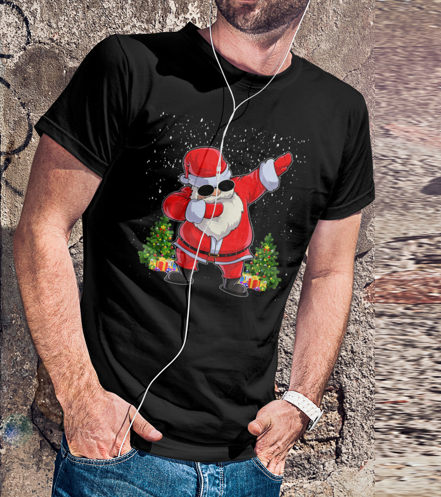 Dabbing Santa Christmas Holiday With Presents And Trees T-Shirt