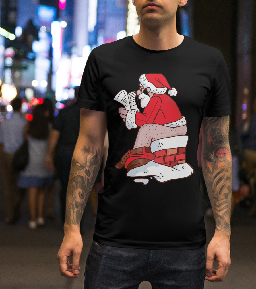 Pooping Santa Naughty List Kids Festive Chimney Cartoon T-Shirt