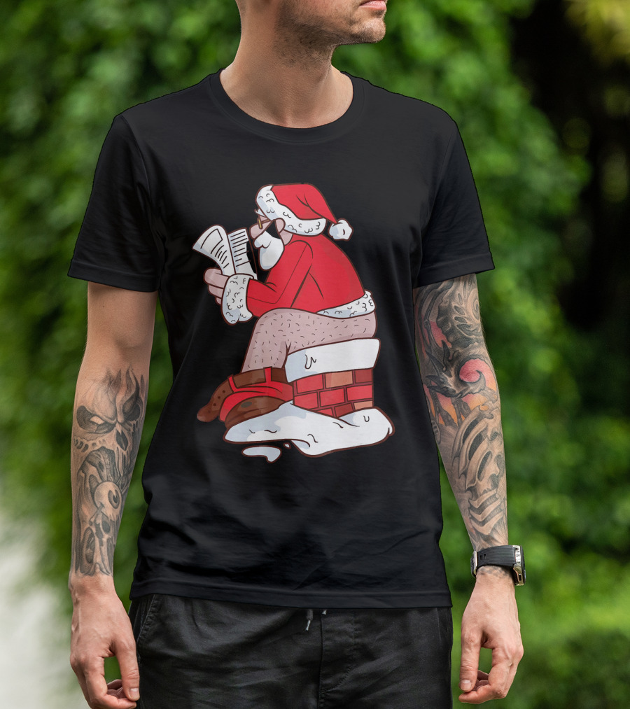 Pooping Santa Naughty List Kids Festive Chimney Cartoon T-Shirt