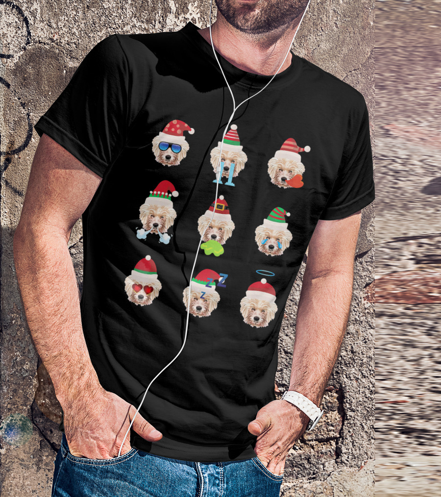 Lovely CAVACHON Dog Faces Santa Christmas Emotions T-Shirt