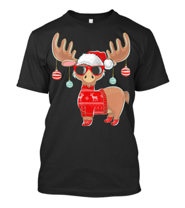 Ugly Christmas Moose Chris With Sweater And Ornaments T-Shirt
