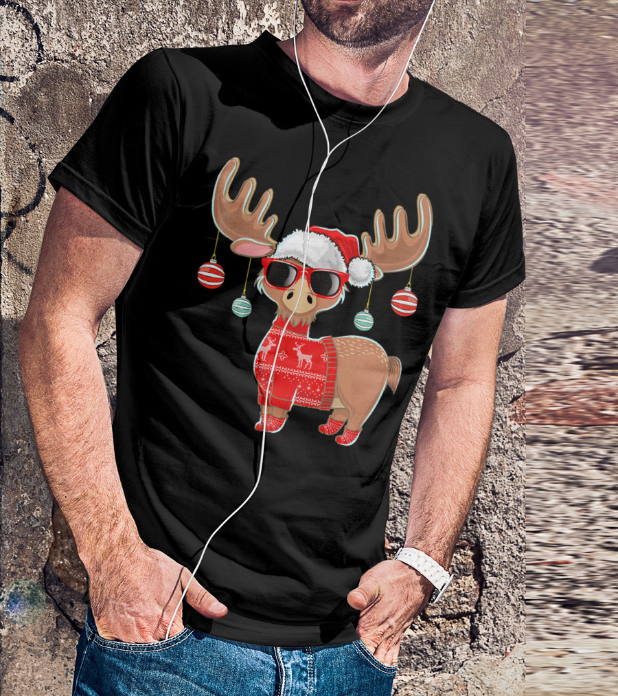 Ugly Christmas Moose Chris With Sweater And Ornaments T-Shirt