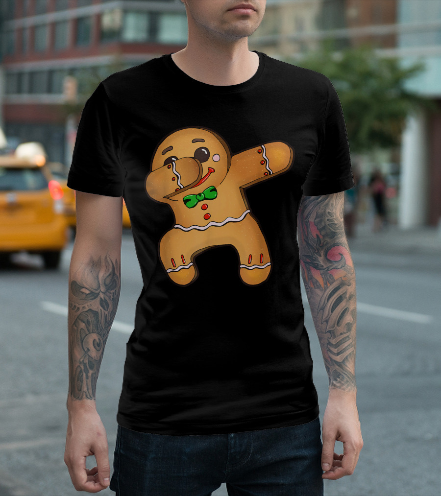 Dabbing Gingerbread Man Christmas Cookie with Bow Tie T-Shirt