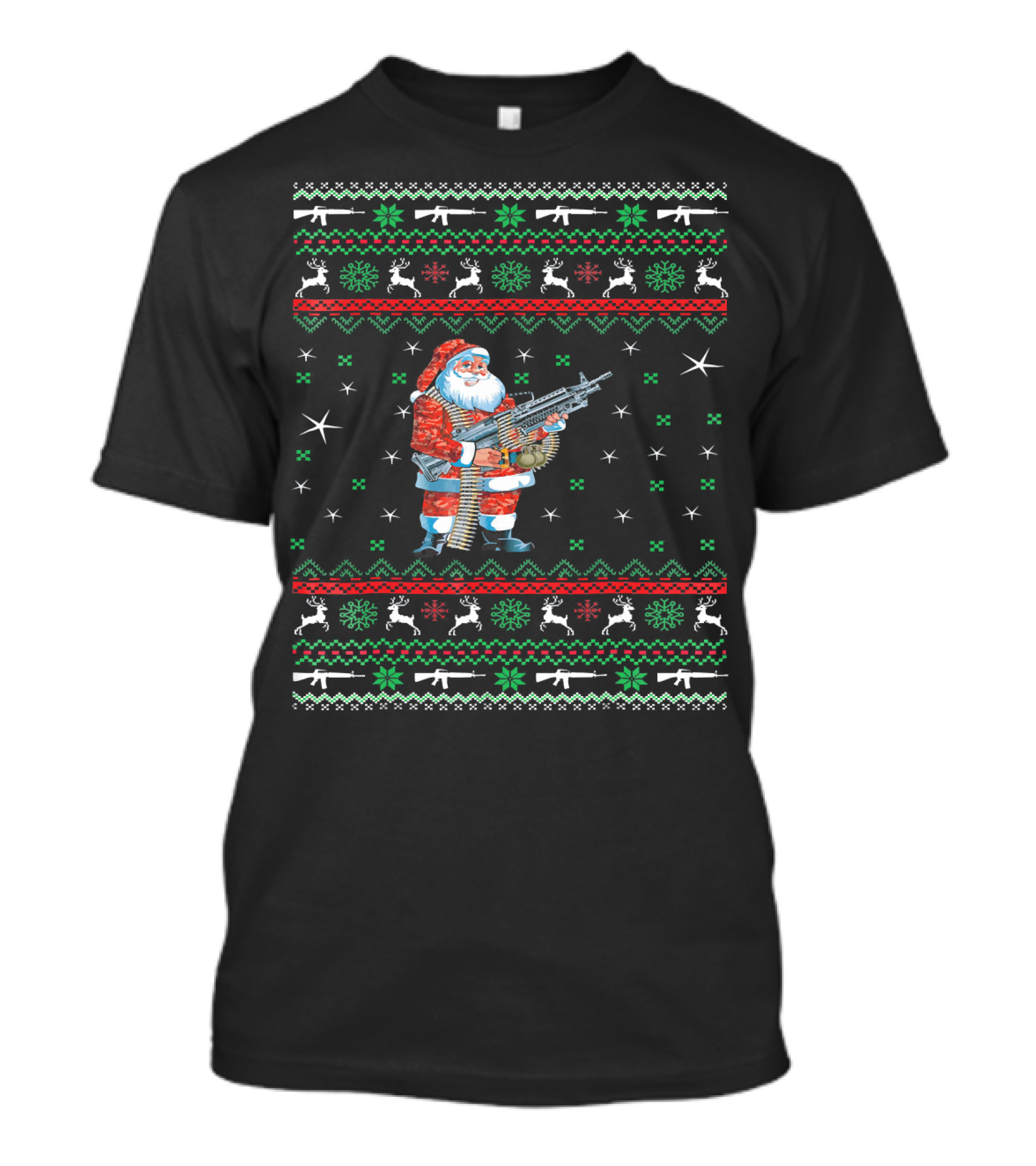 I Want Guns For Christmas Santa With Machine Gun Ugly T-Shirt