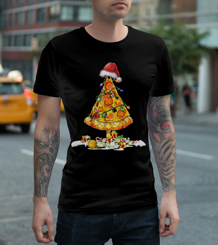 Merry Crustmas Pizza Tree Pizza Lover Holiday Santa Hat T-Shirt