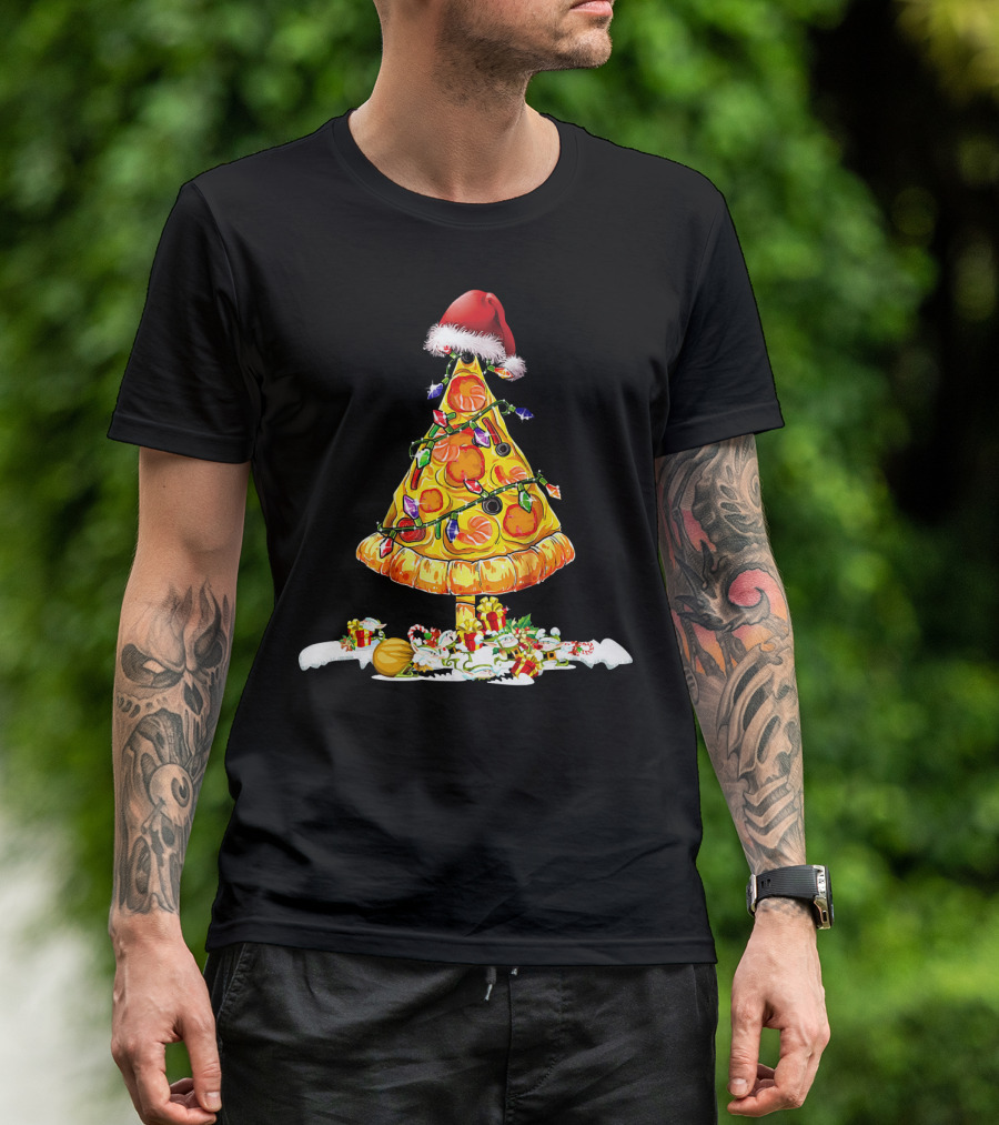 Merry Crustmas Pizza Tree Pizza Lover Holiday Santa Hat T-Shirt