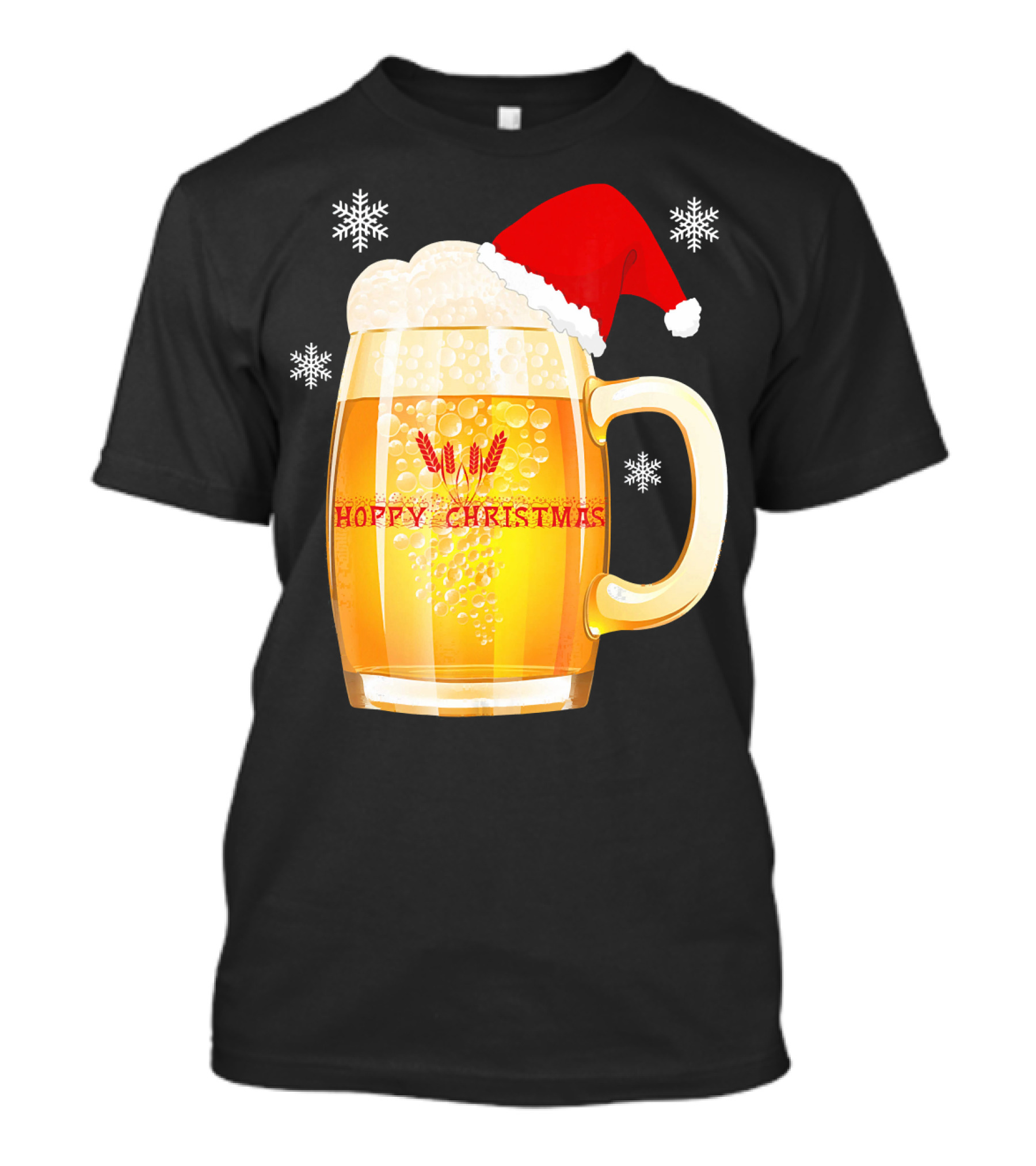 Hoppy Christmas Beer Santa Mug With Snowflakes T-Shirt