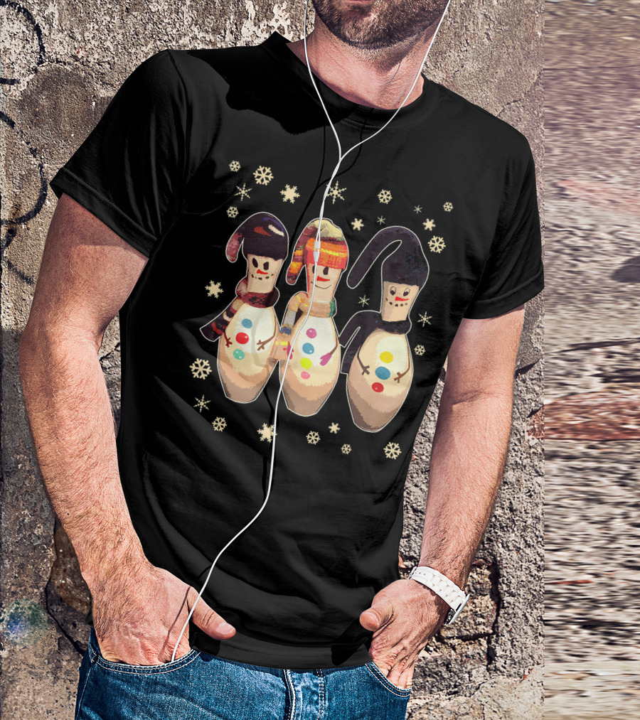 BOWLING PINS WINTER SNOWMAN SCARVES HATS SNOWFLAKES T-Shirt