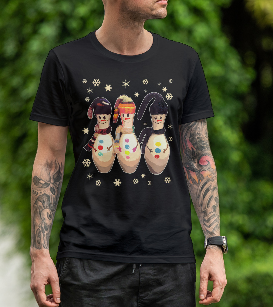 BOWLING PINS WINTER SNOWMAN SCARVES HATS SNOWFLAKES T-Shirt