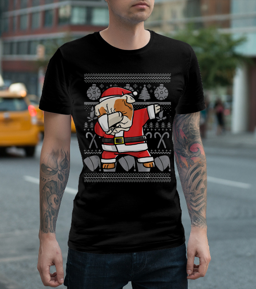 Santa Dabbing English Bulldog Ugly Christmas T-Shirt