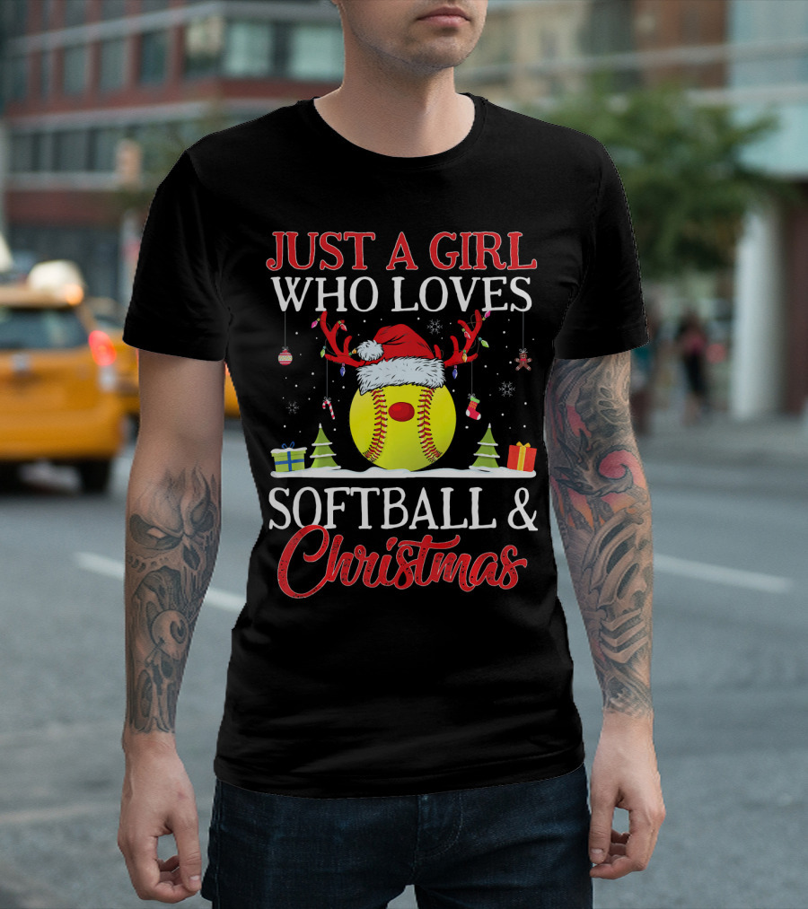 Just A Girl Who Loves Softball And Christmas T-Shirt
