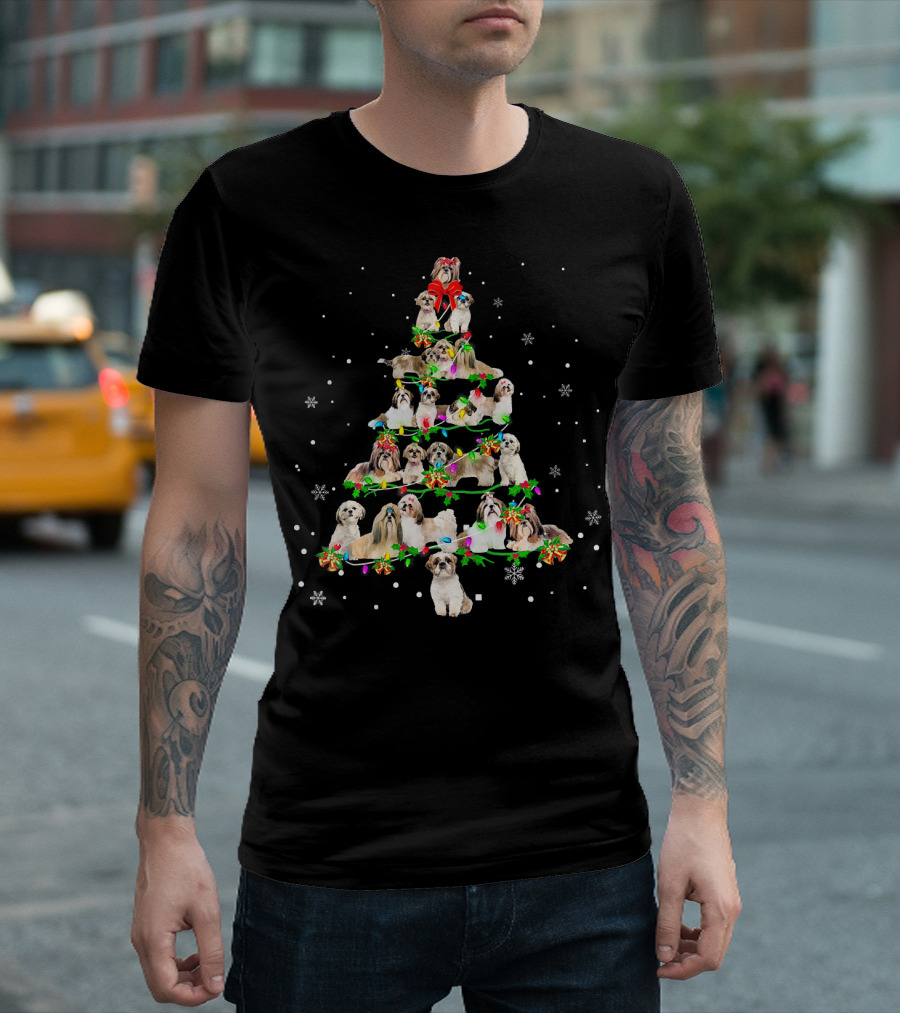 Shih Tzu Christmas Tree X Mas Holiday Dogs Snowflakes T-Shirt