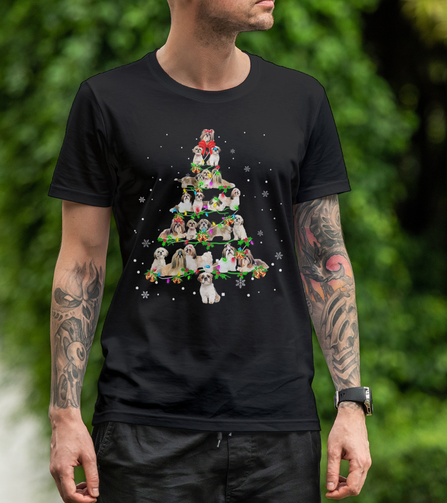 Shih Tzu Christmas Tree X Mas Holiday Dogs Snowflakes T-Shirt