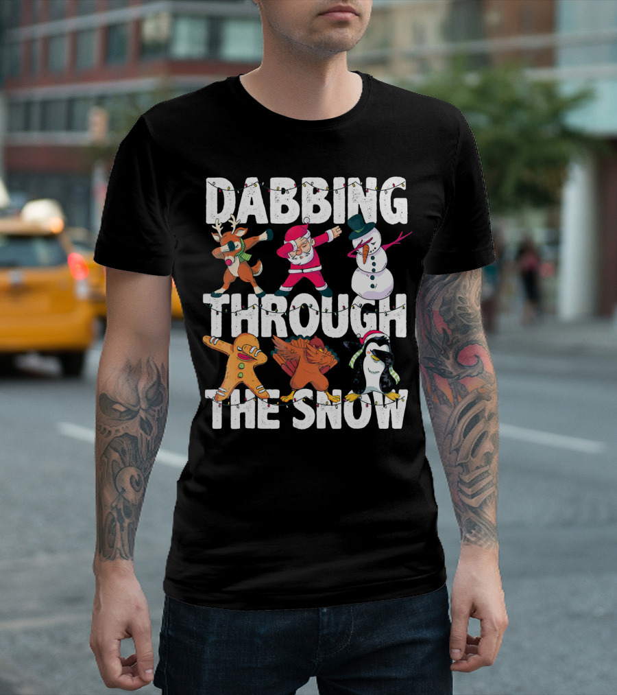 Dabbing Through the Snow Christmas Santa Friends Dabbing T-Shirt