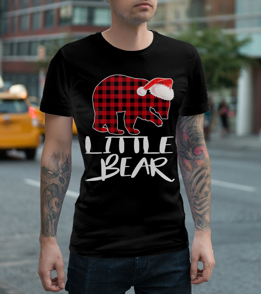 LITTLE BEAR Red Plaid Santa Hat T-Shirt