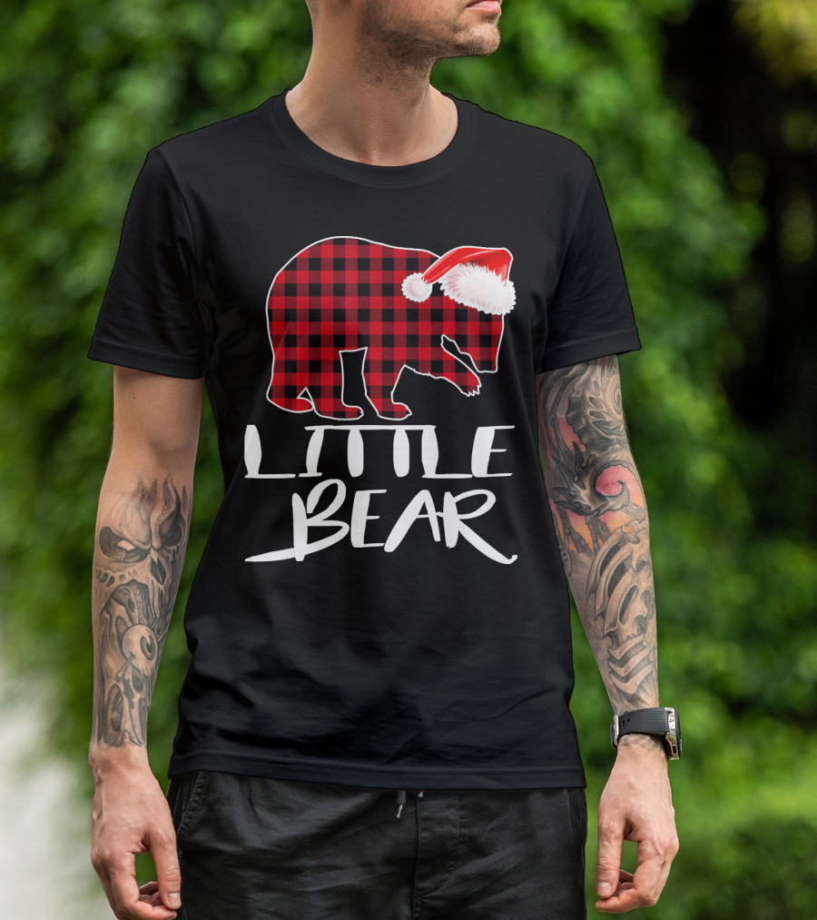 LITTLE BEAR Red Plaid Santa Hat T-Shirt