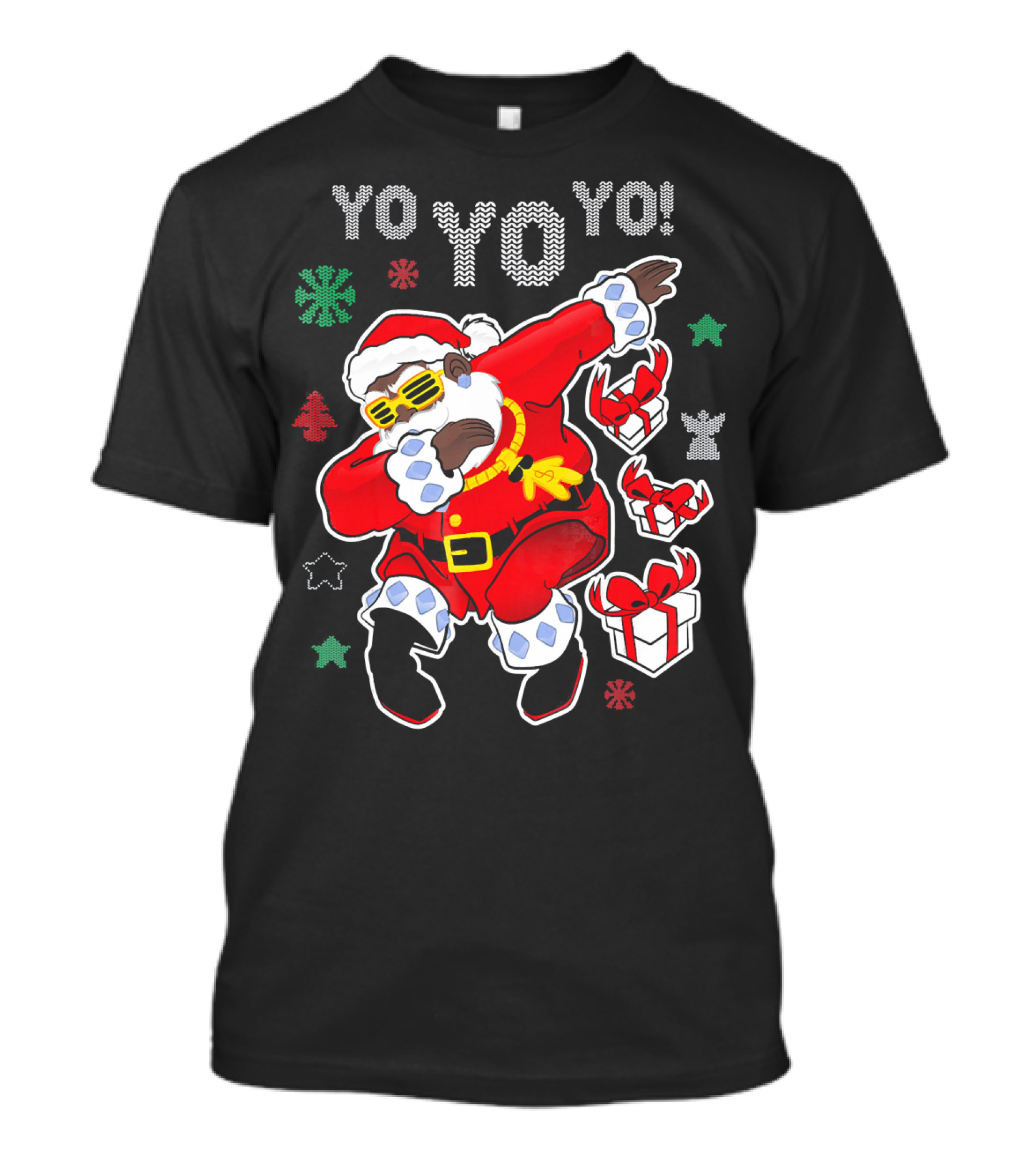Yo Yo Dabbing Black Santa Claus Christmas Presents T-Shirt