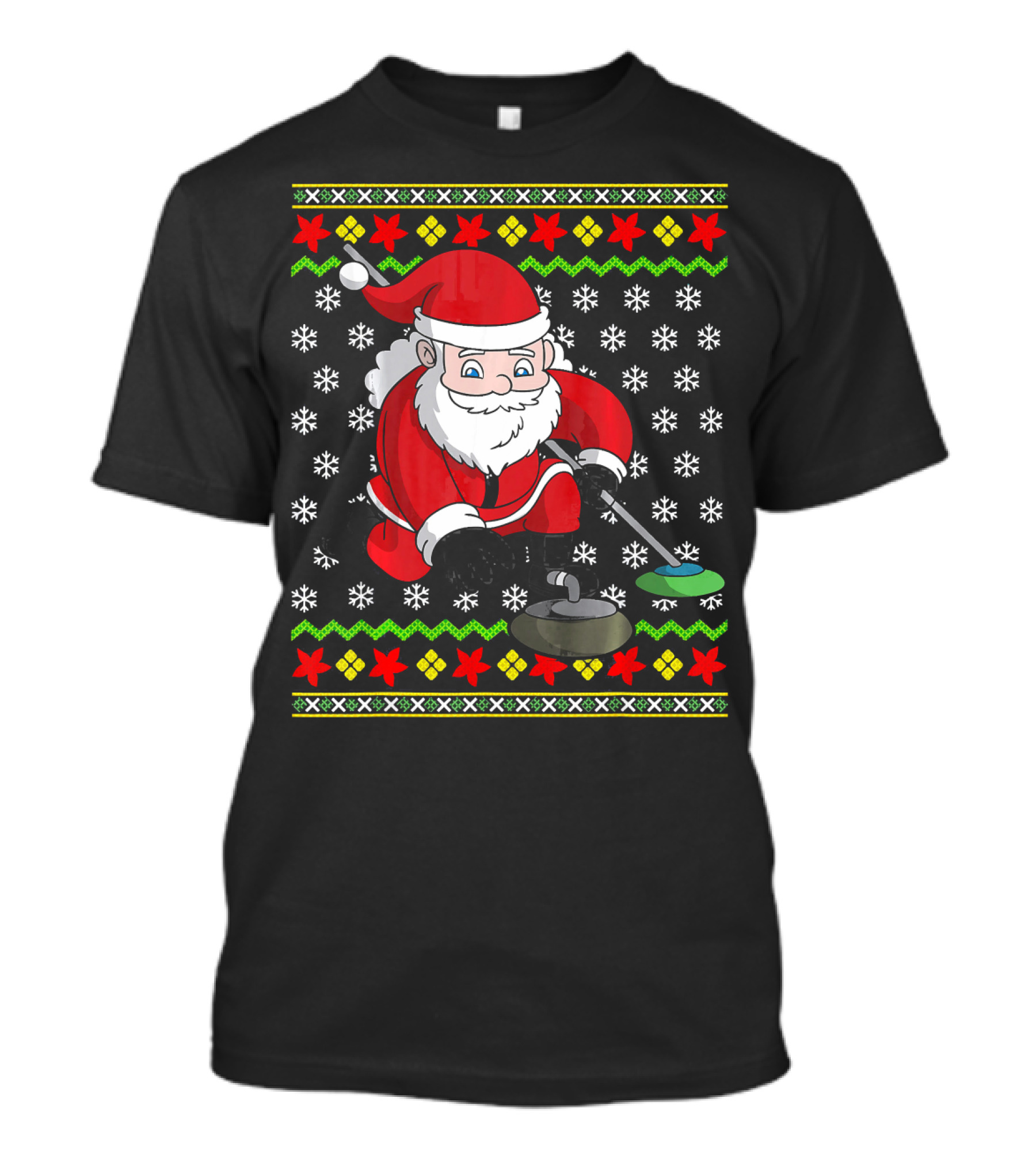 Santa Curling Ugly Christmas Sweater Snowflakes T-Shirt