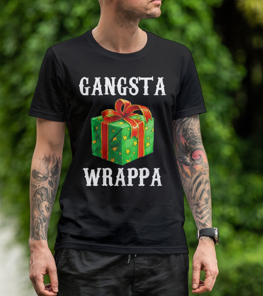 Gangsta Wrappa Green Gift Box With Red Ribbon And Yellow Stars Holiday T-Shirt